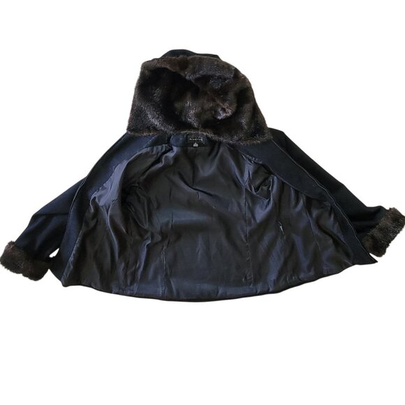 VTG Braetan Black Wool Blend Faux Fur Hooded Zip Front Coat Jacket with Pockets - Picture 7 of 15